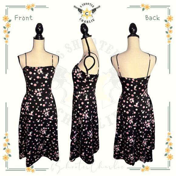 Vintage Jessica Howard Spaghetti Strap Polka Dot Dress Womens Size 6 Black Lined - Picture 1 of 7